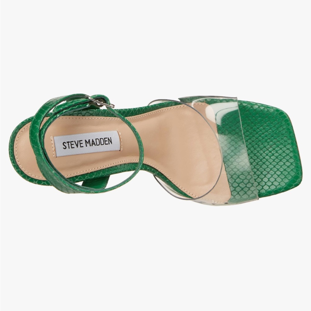 Steve Madden Jessenia Green Acrylic Snakeskin Stiletto Sandals - Picture 3 of 11